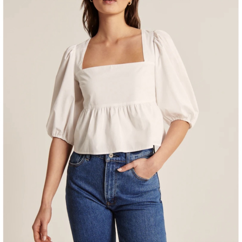 Abercrombie Puff Sleeve Poplin Squareneck Top